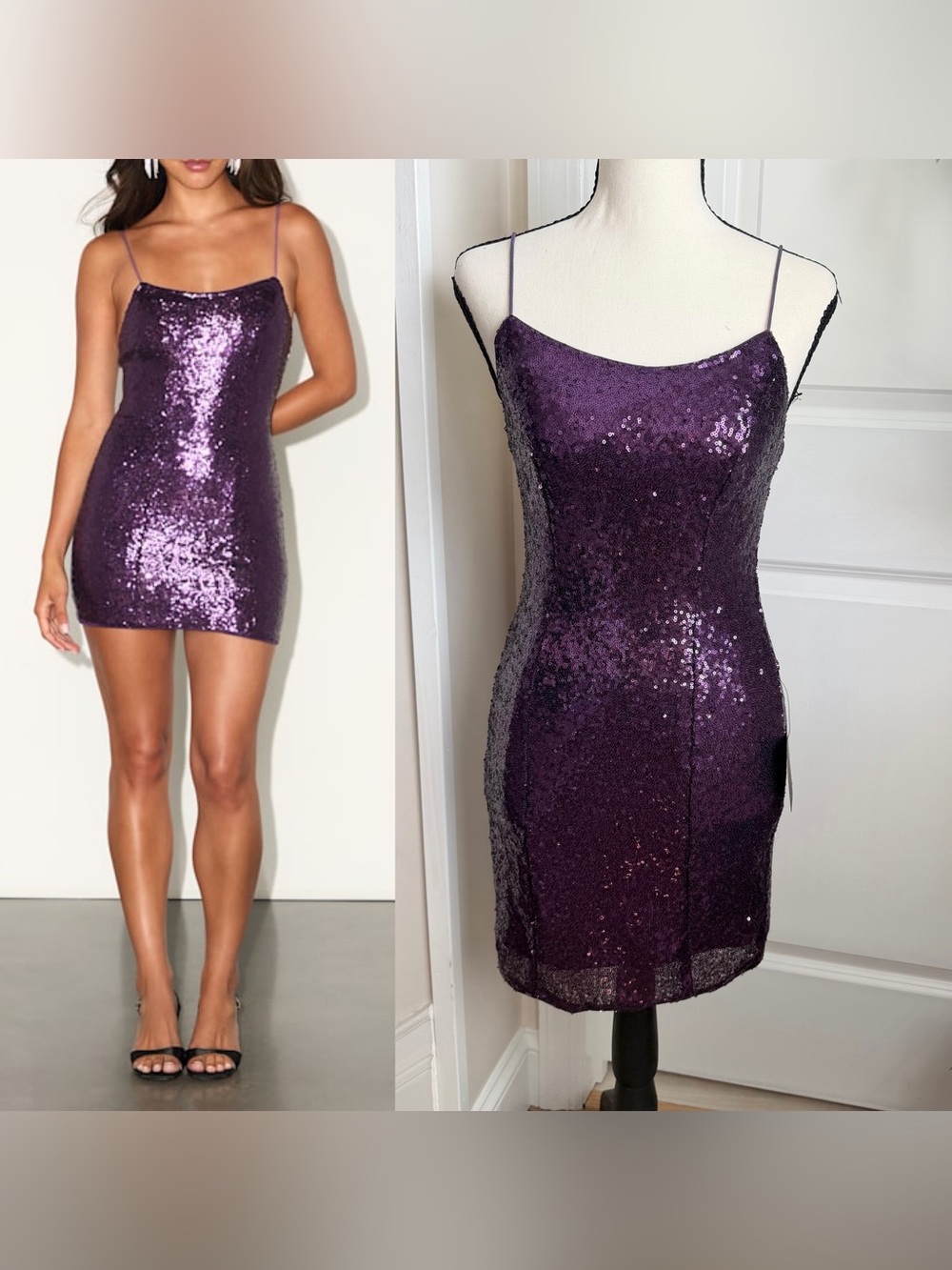 Lulus Bring It Purple Sequin Bodycon Mini Dress Sz S